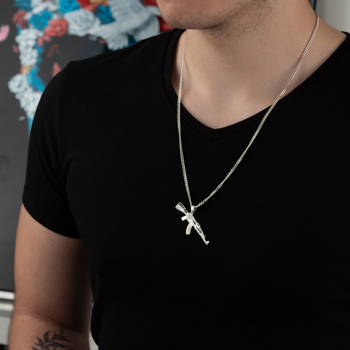 925 Sterling Silver Submachine Gun Necklace