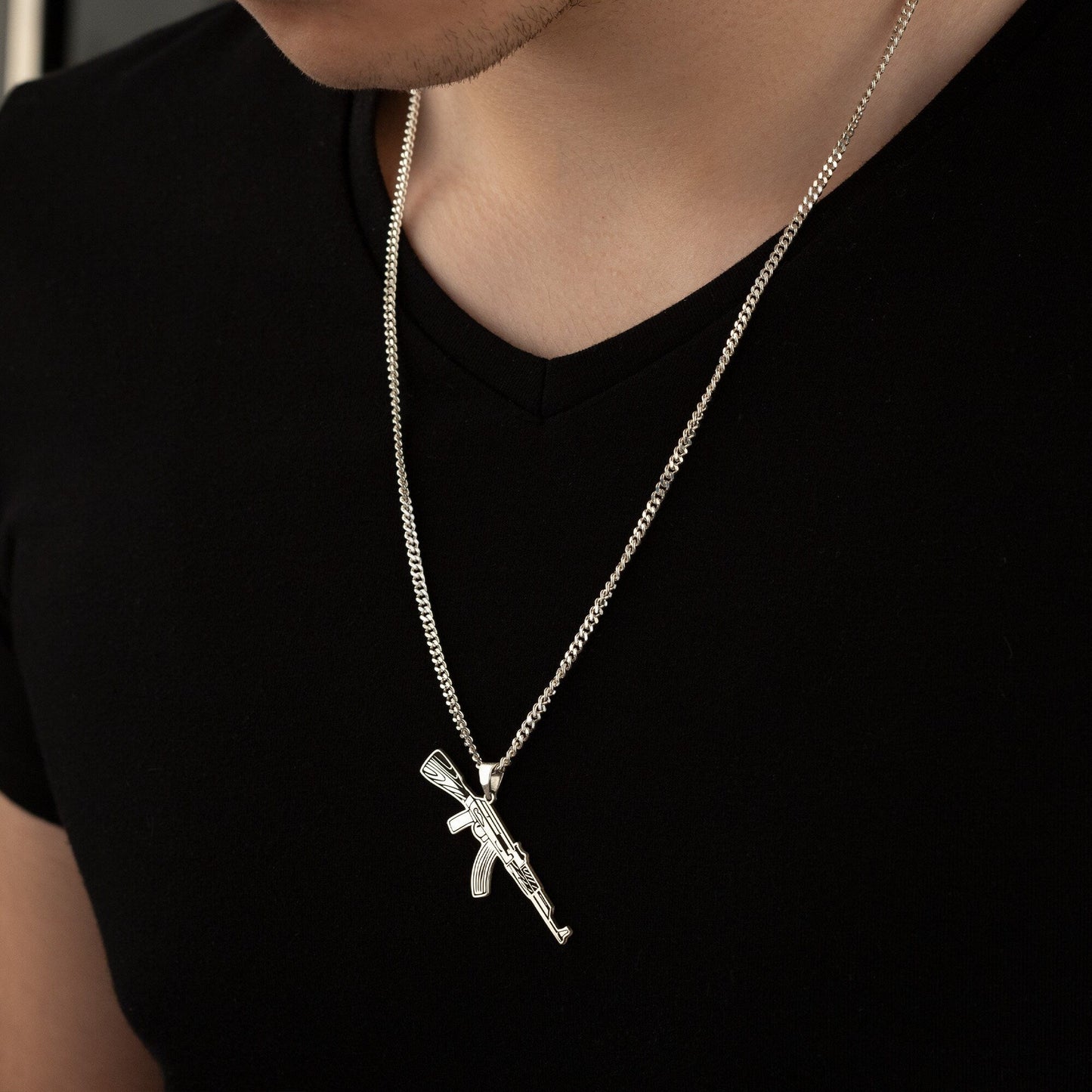 925 Sterling Silver Submachine Gun Necklace