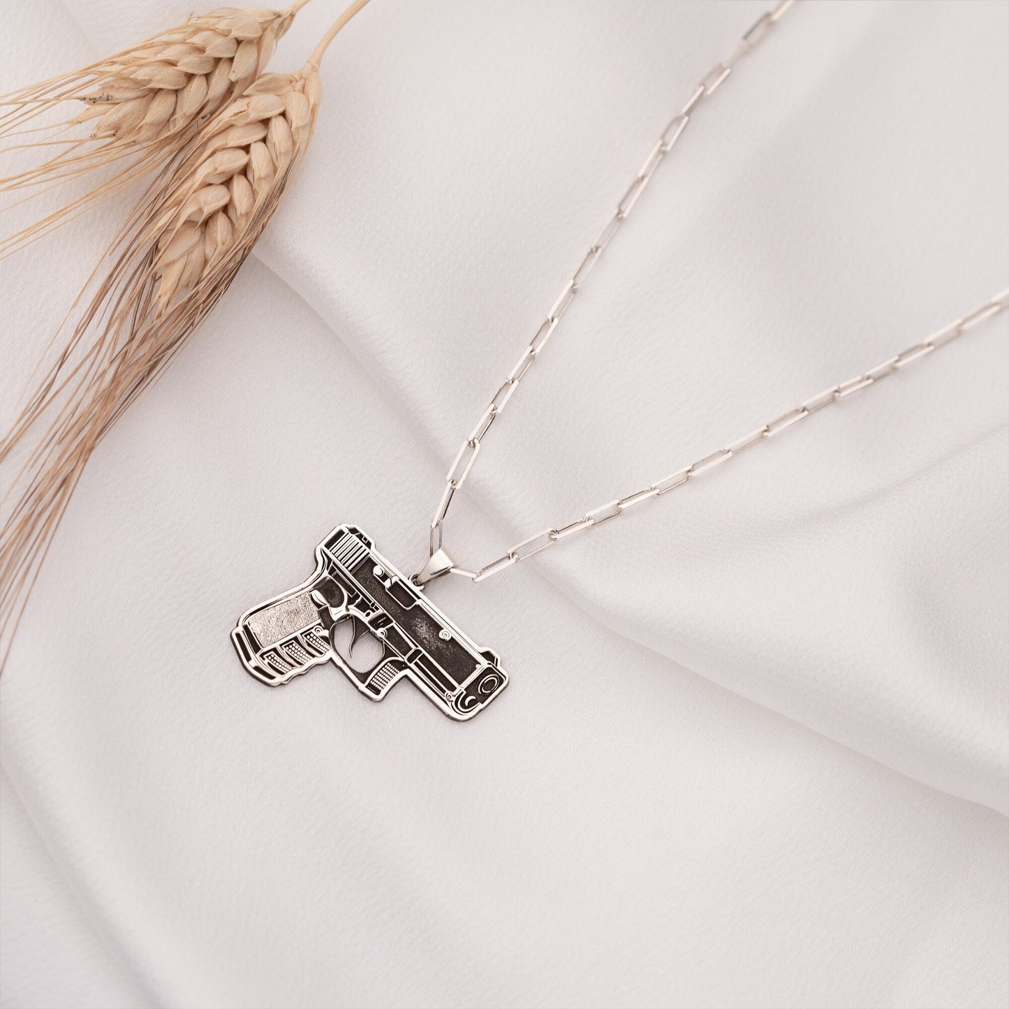925 Sterling Silver Hand Gun Necklace