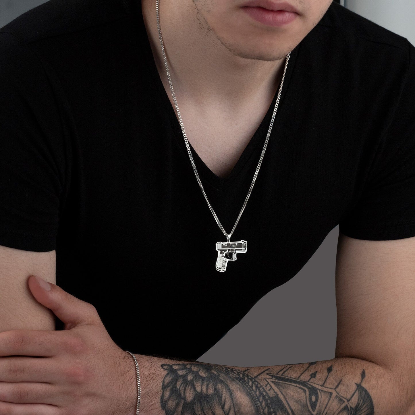 925 Sterling Silver Pistol Gun Necklace
