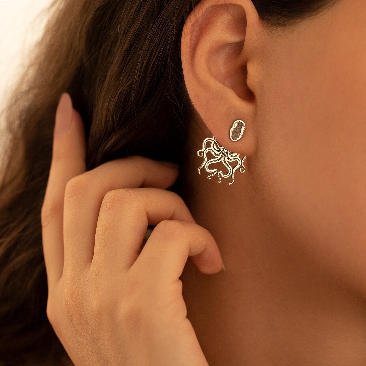925 Sterling Silver Octopus Ear Jacket Earrings