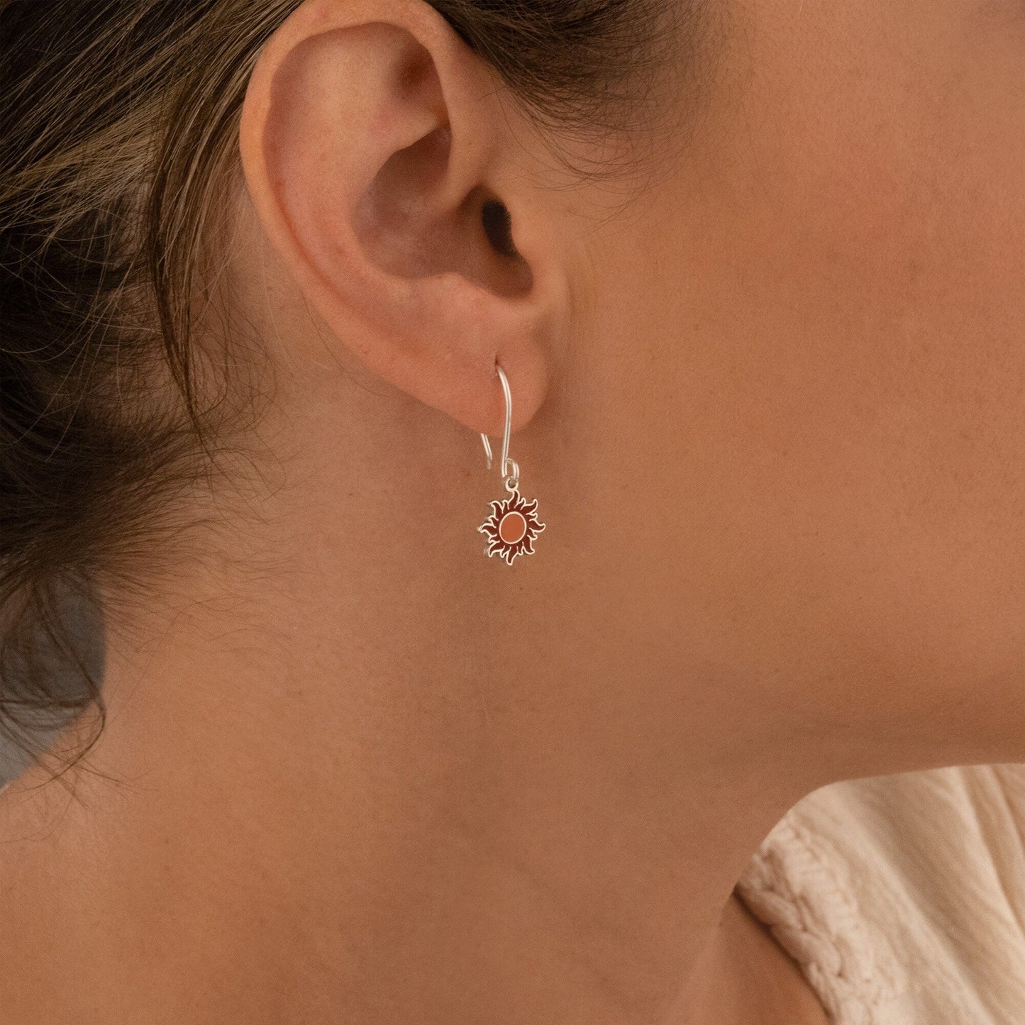 925 Sterling Silver Red Sun Earrings