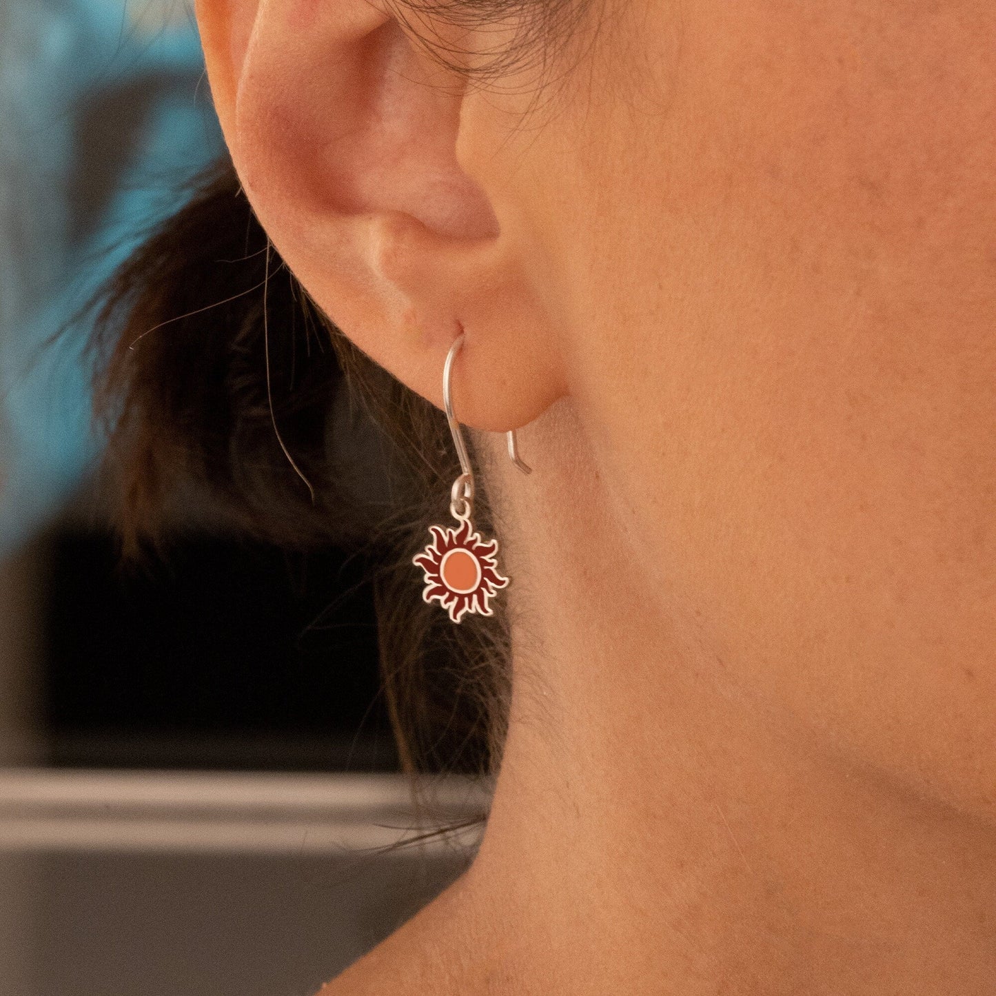 925 Sterling Silver Red Sun Earrings