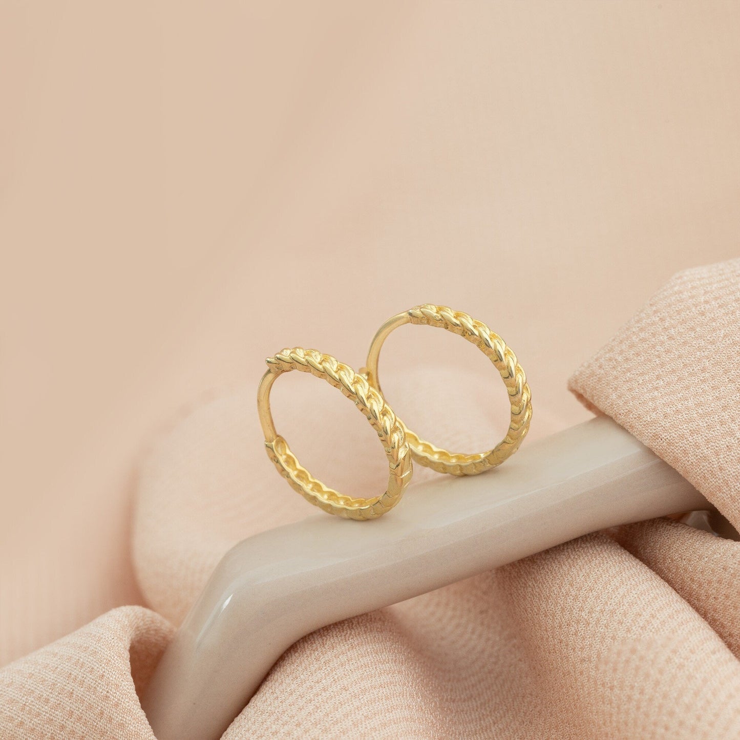 925 Sterling Silver Chain Hoop Huggie Earrings