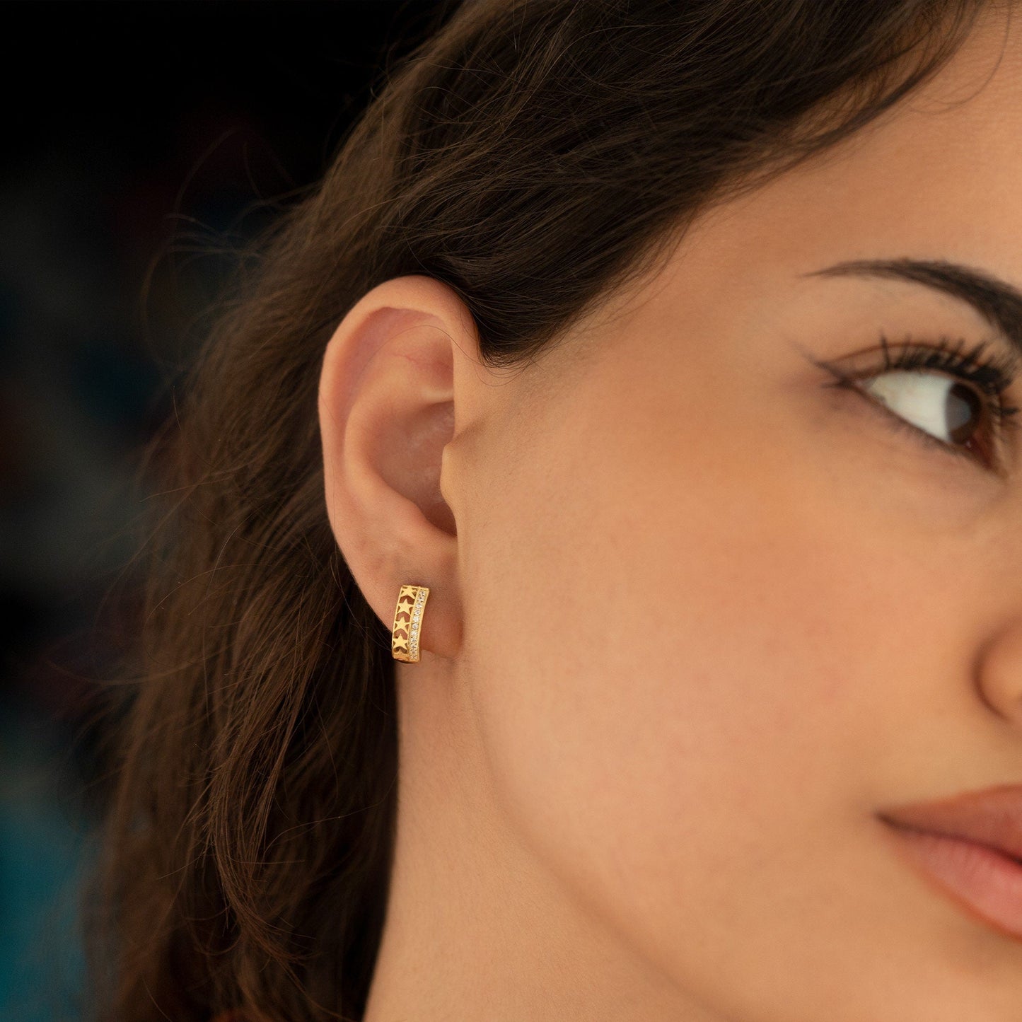 925 Sterling Silver Two Row Star Hoop Earrings