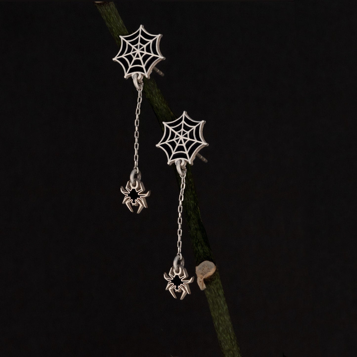 Enamel Spider Web Dangle and Drop Earrings - Halloween Earrings