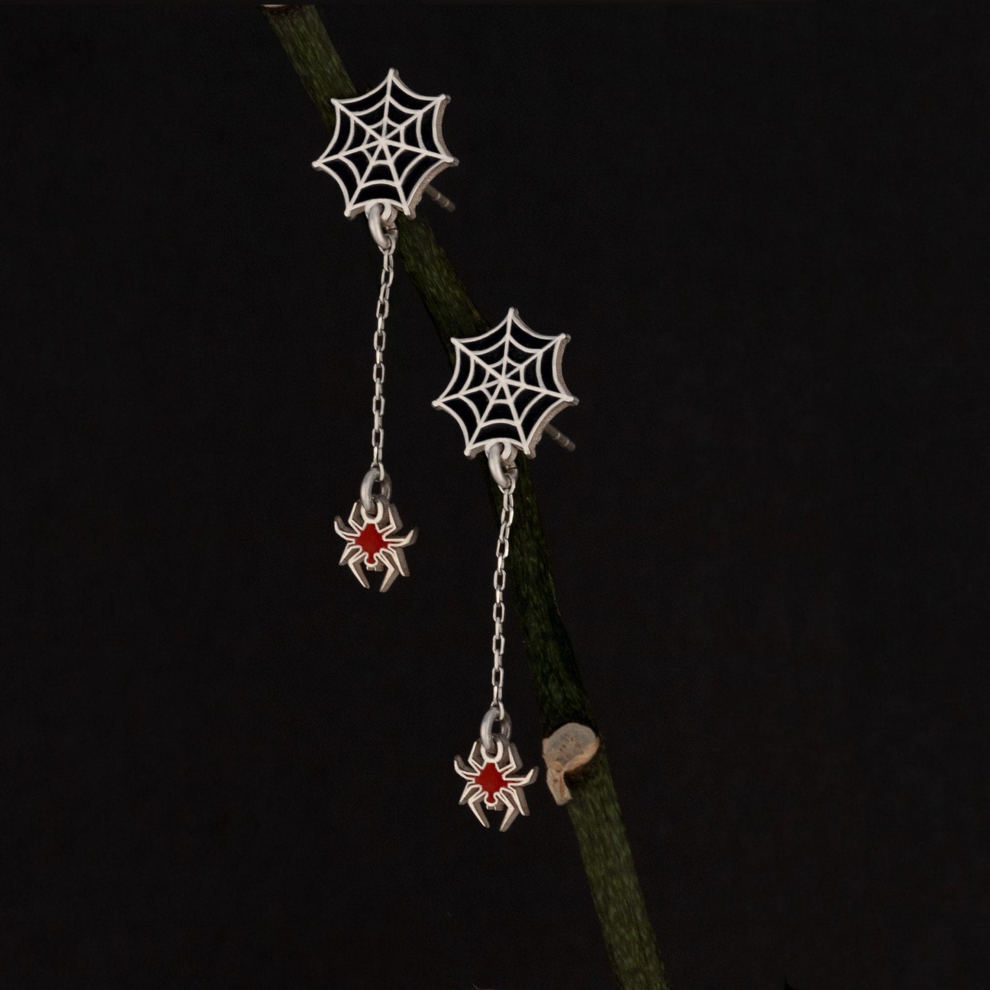 Enamel Spider Web Dangle and Drop Earrings - Halloween Earrings