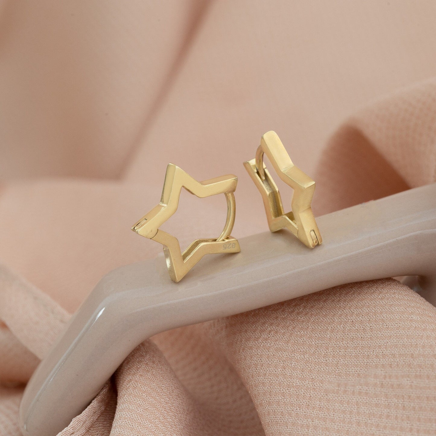 925 Sterling Silver Star Hoop Earrings