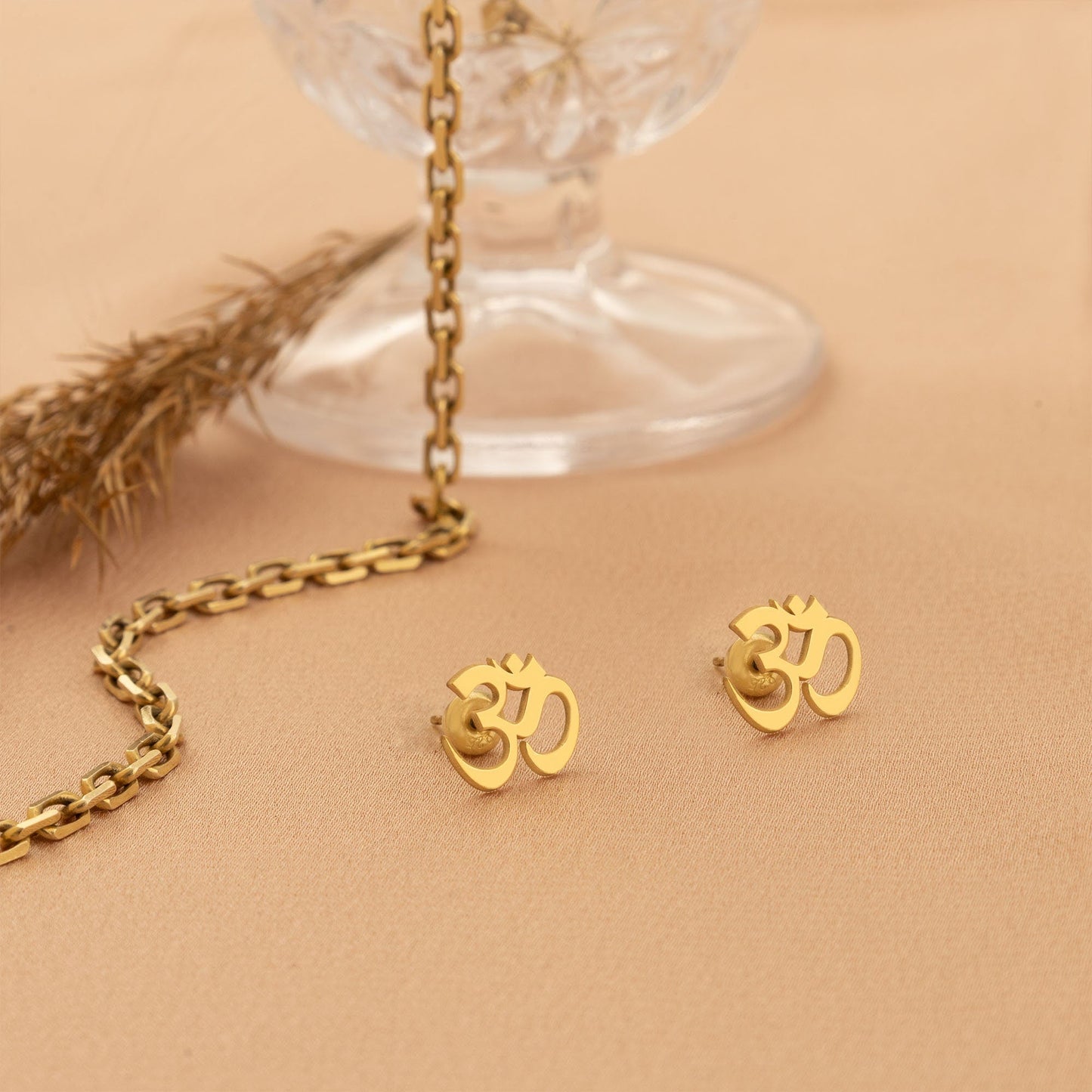 925 Sterling Silver Gold Om Earrings