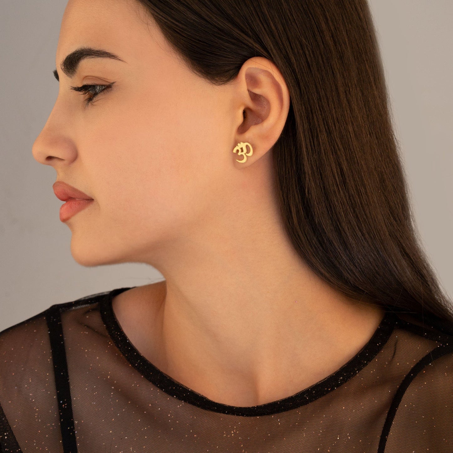 925 Sterling Silver Gold Om Earrings