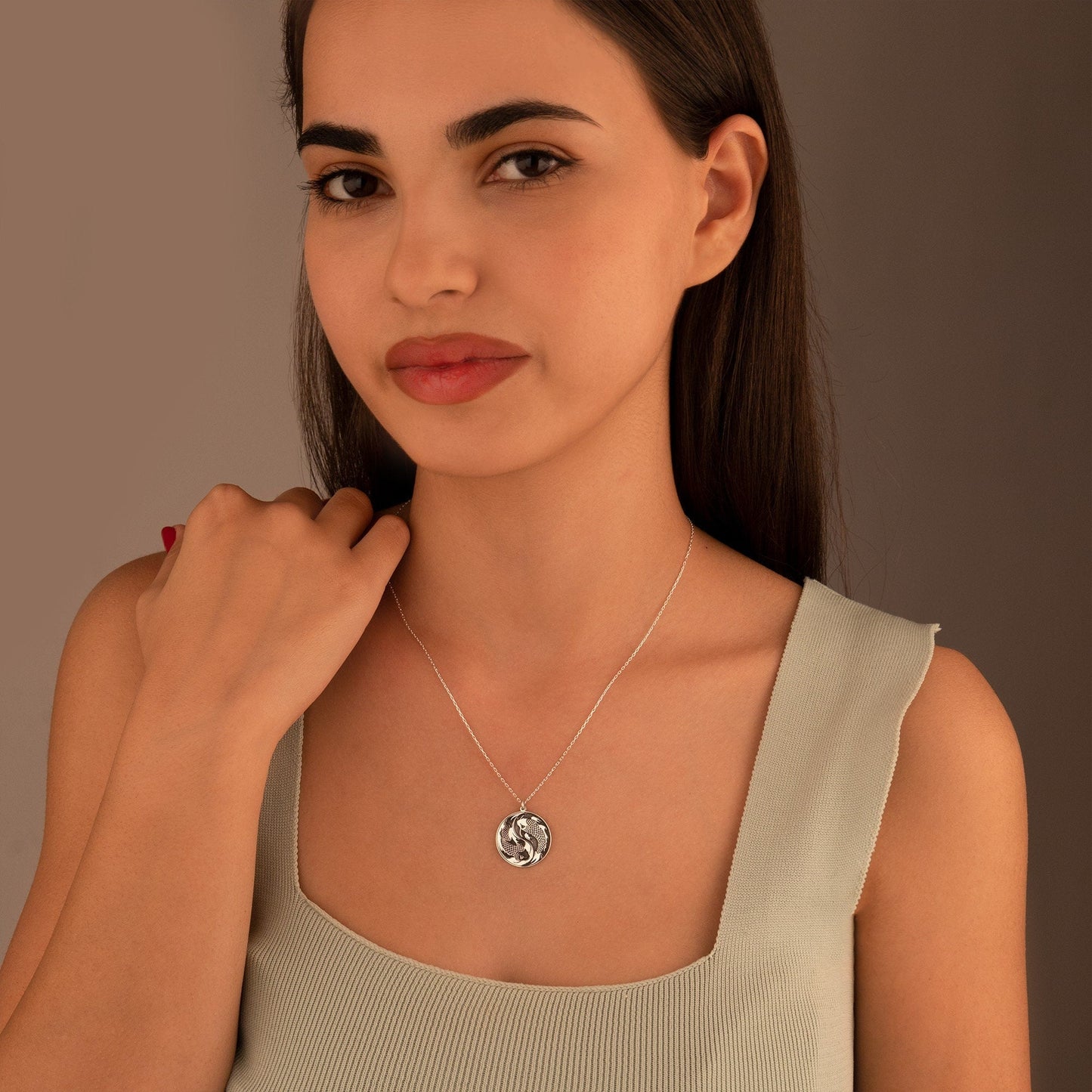 925 Sterling Silver Koi Fish Ying Yang Medallion Necklace