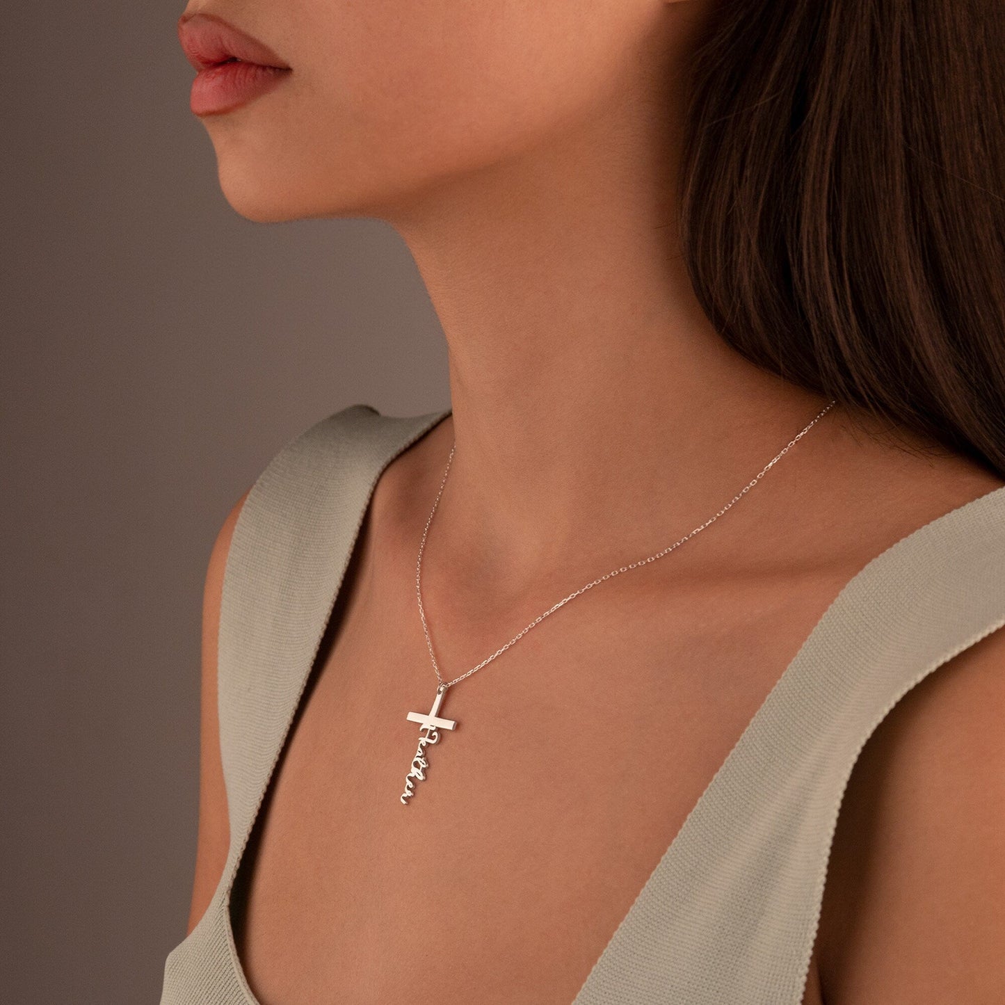 925 Sterling Silver Personalized Name Cross Necklace