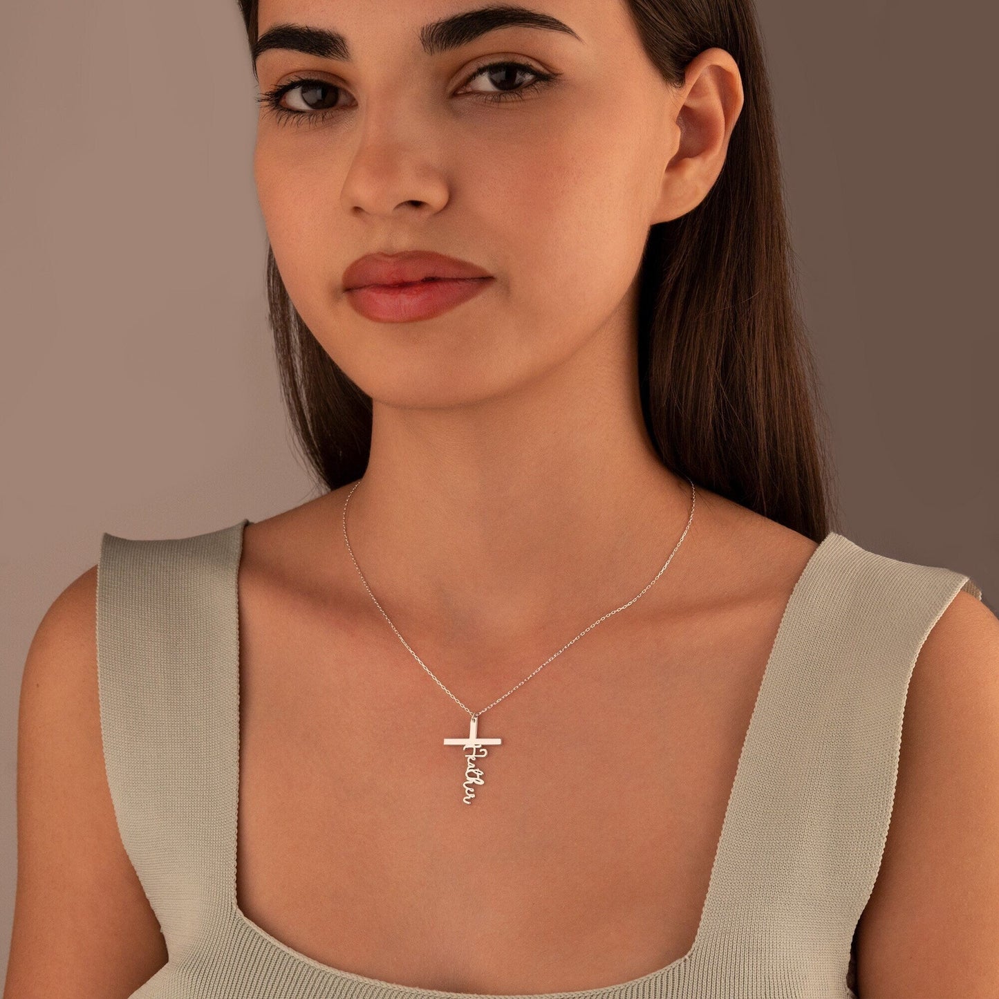 925 Sterling Silver Personalized Name Cross Necklace
