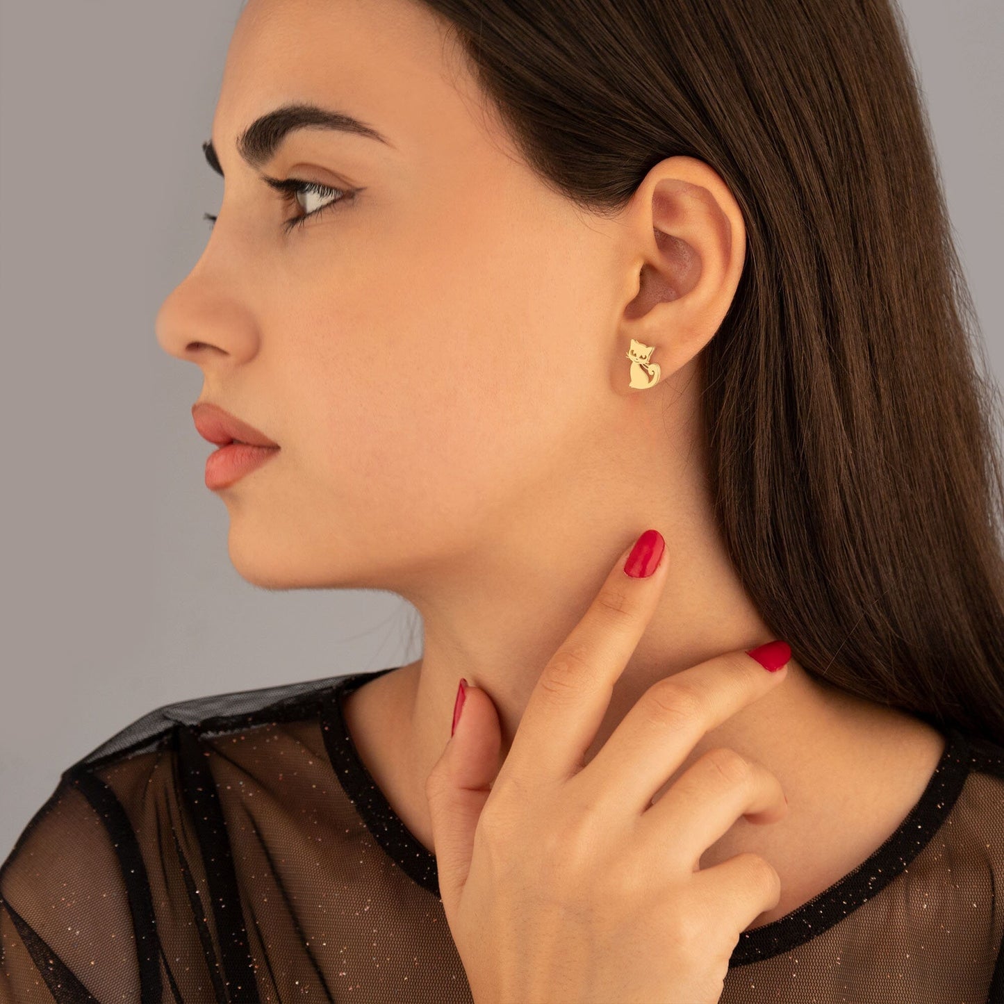 925 Sterling Silver Cat Earring