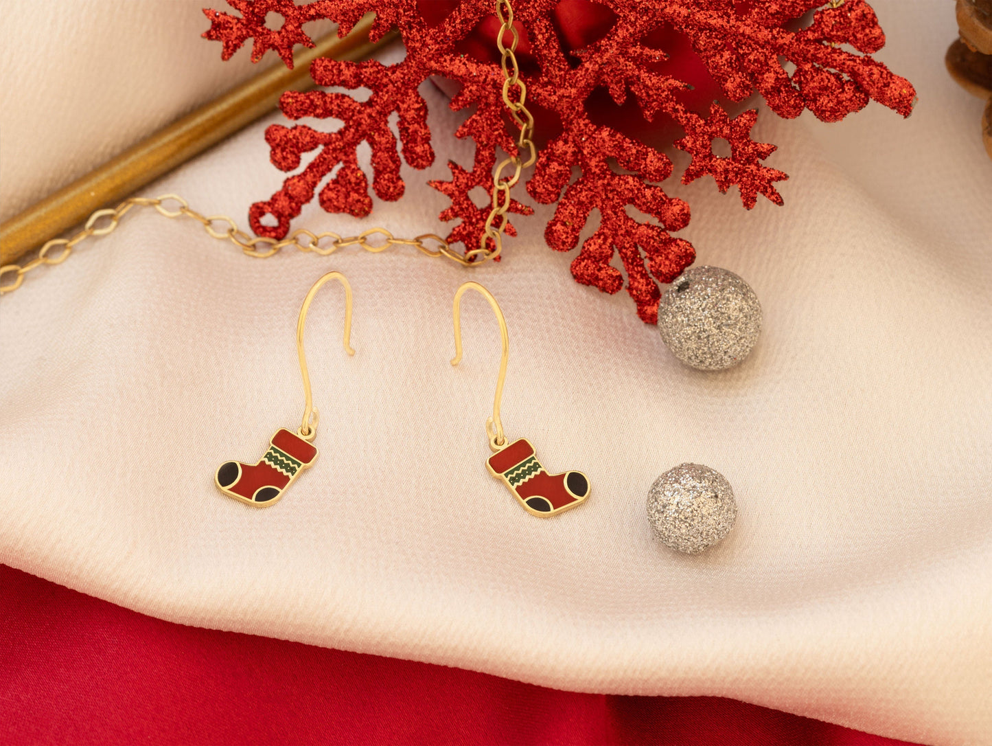 925 Sterling Silver Christmas Sock Earrings