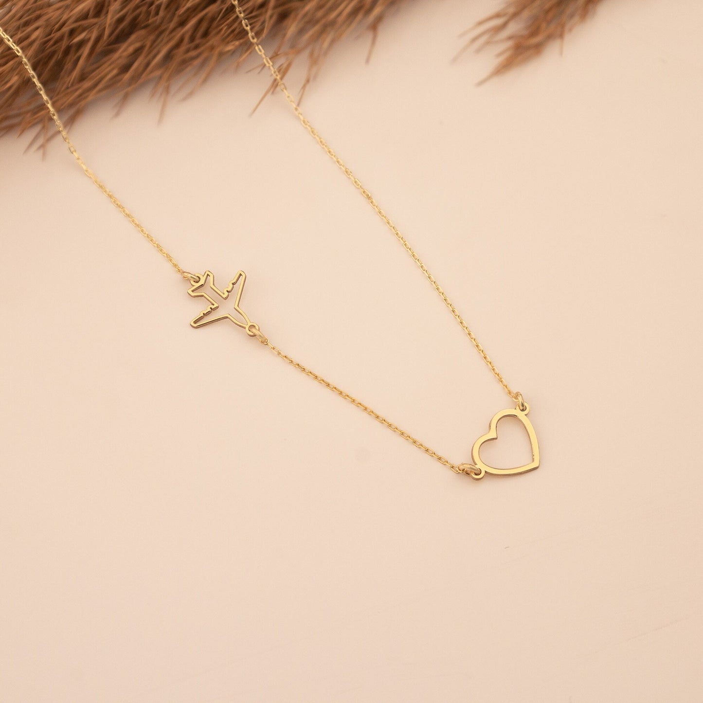 925 Sterling Silver Heart and Plane Necklace