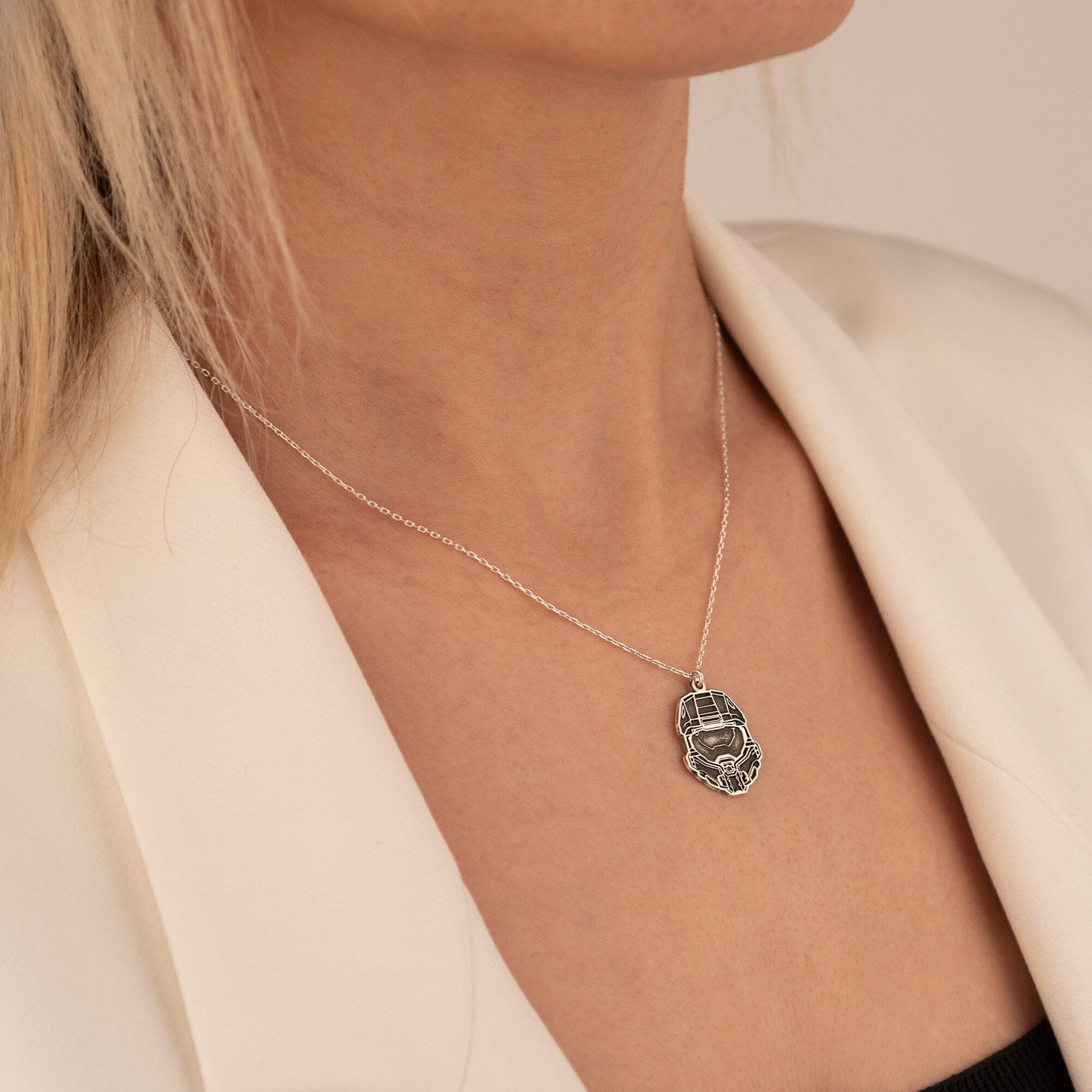 925 Sterling Silver Master Chief Helmet Necklace