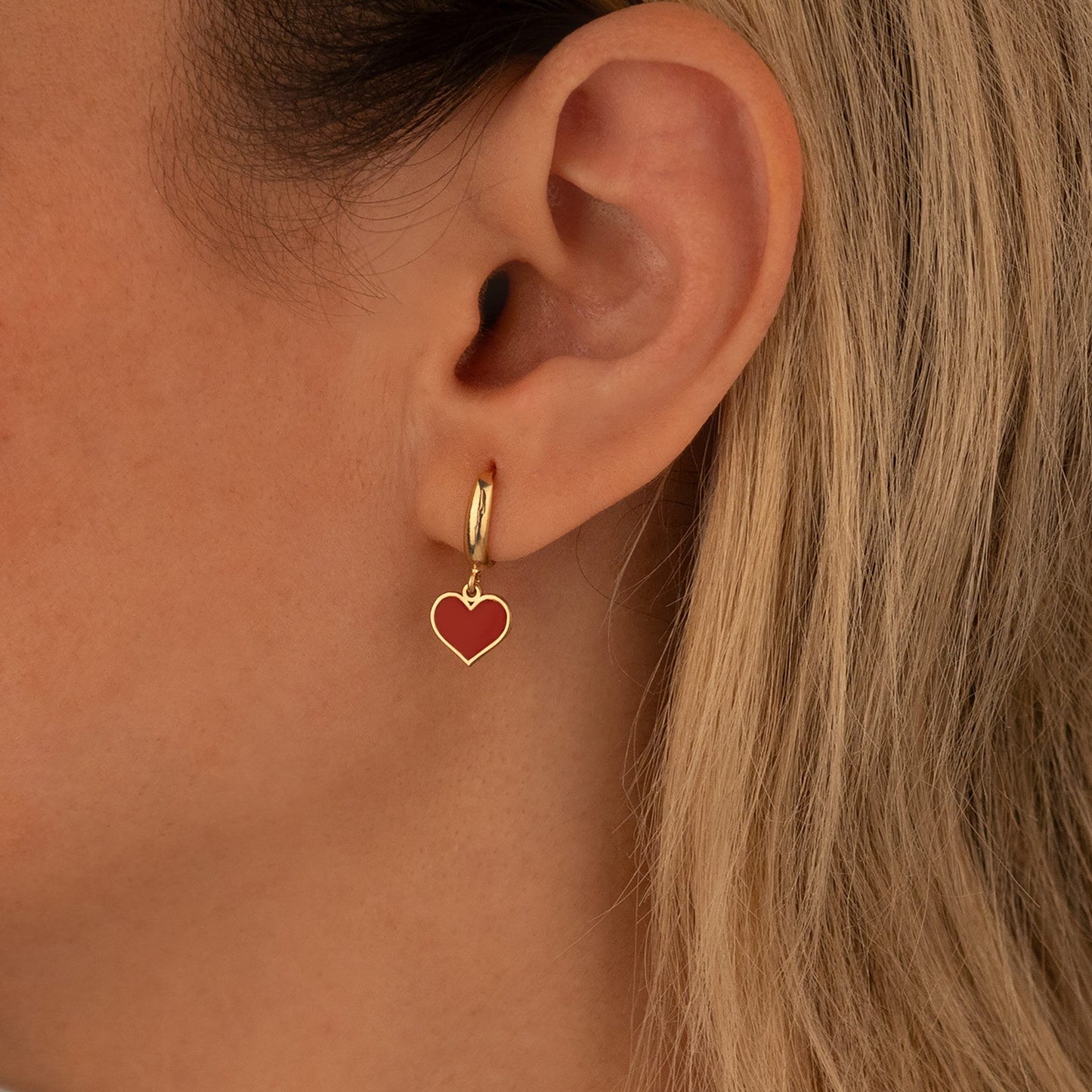925 Sterling Silver Red Heart Hoop Earrings