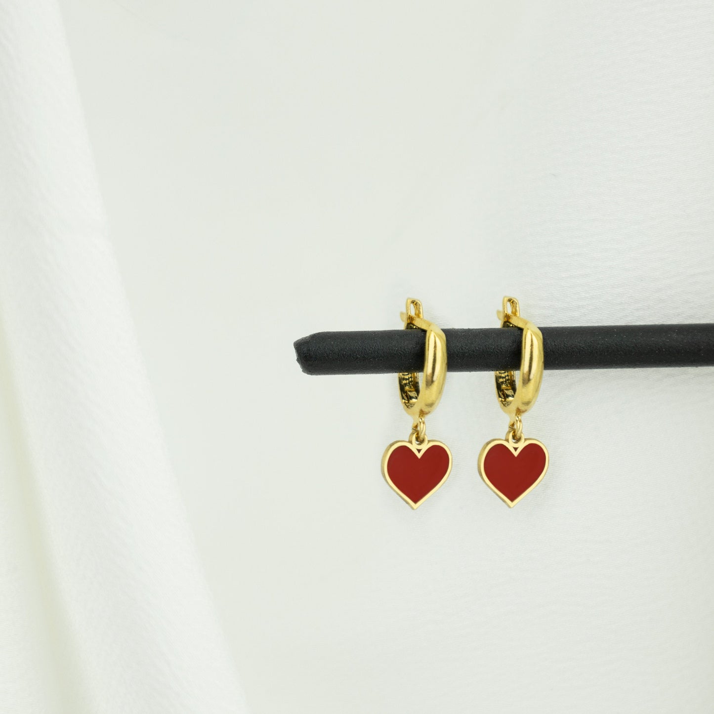925 Sterling Silver Red Heart Hoop Earrings