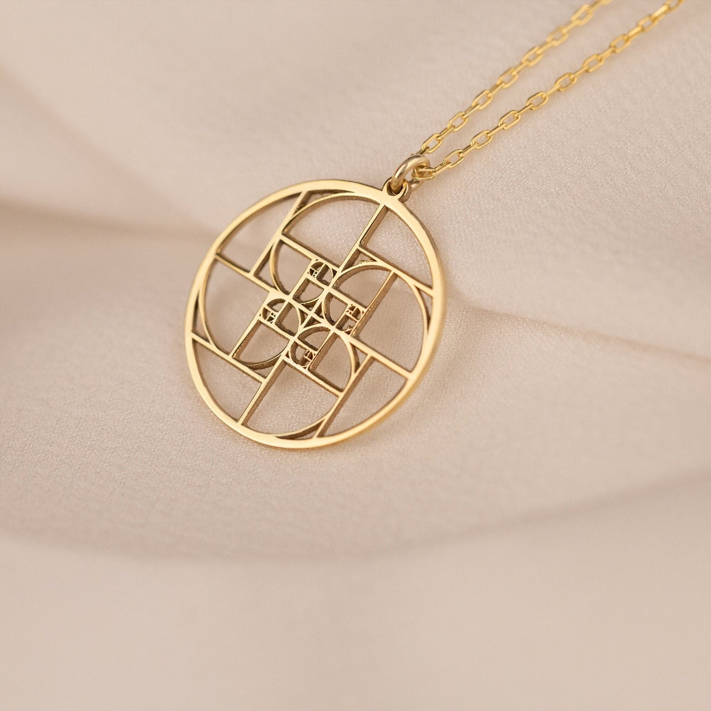 14K Solid Gold Fibonacci Golden Ratio Necklace