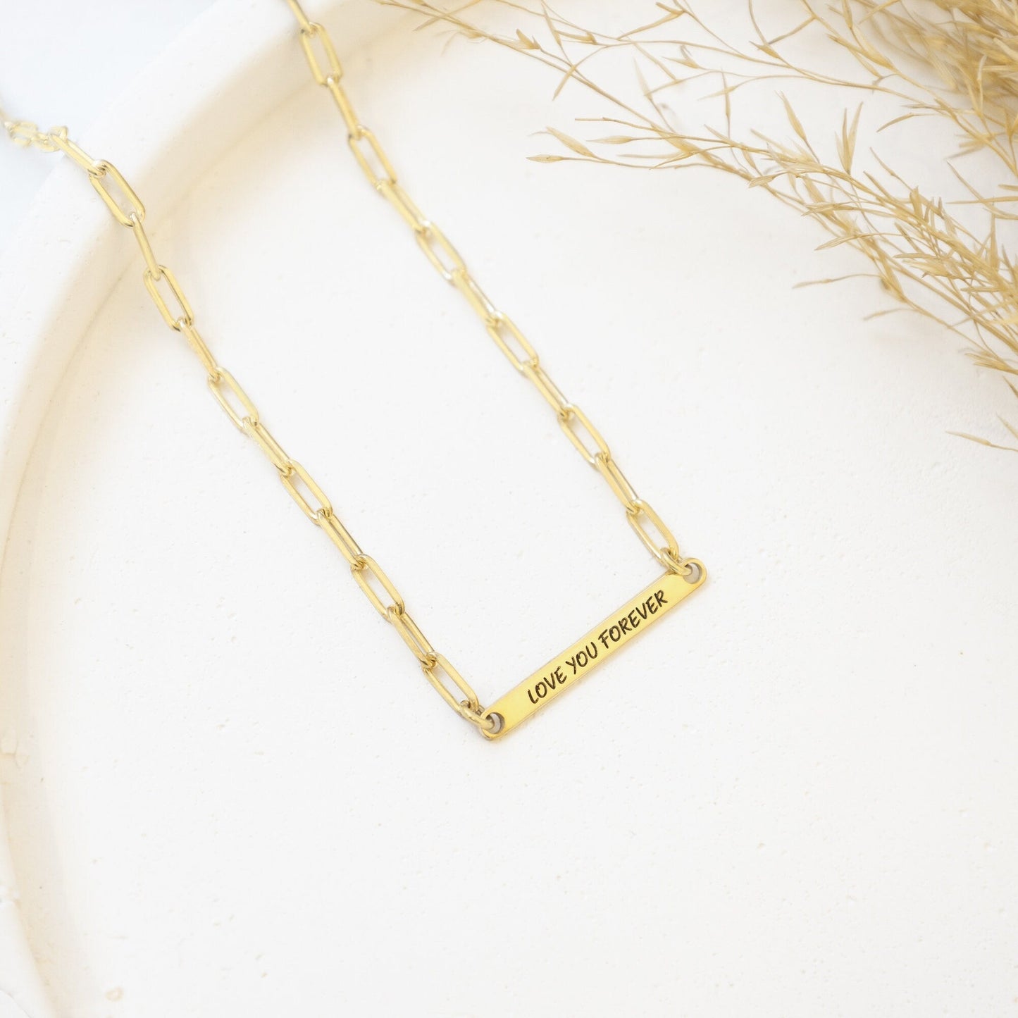 Choker Tag Necklace | Custom Mini Name Bar Necklace | Gift for Her | Dainty Paperclip Chain Charm Dog Tag Necklace | Mother's Day Gift