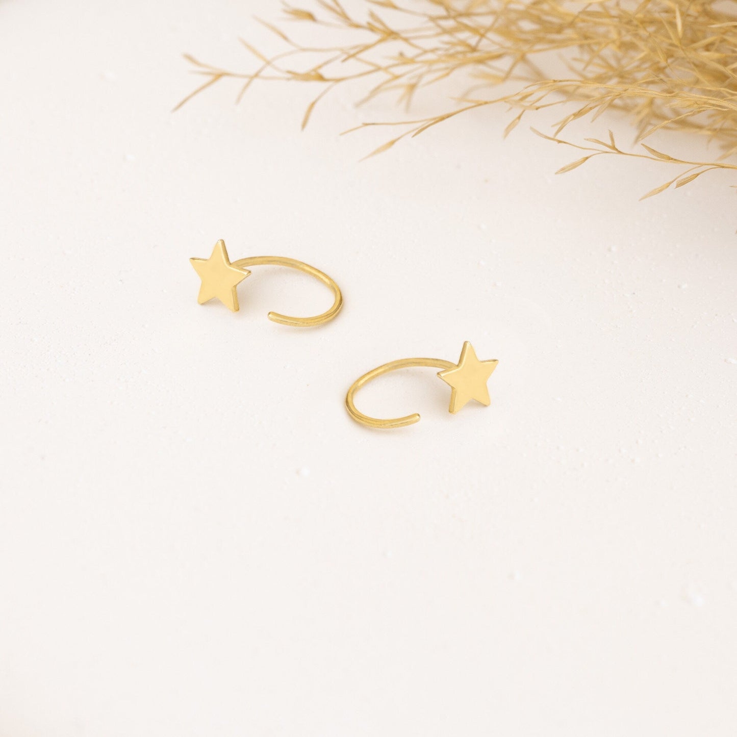 925 Sterling Silver Star C Hoop Earrings