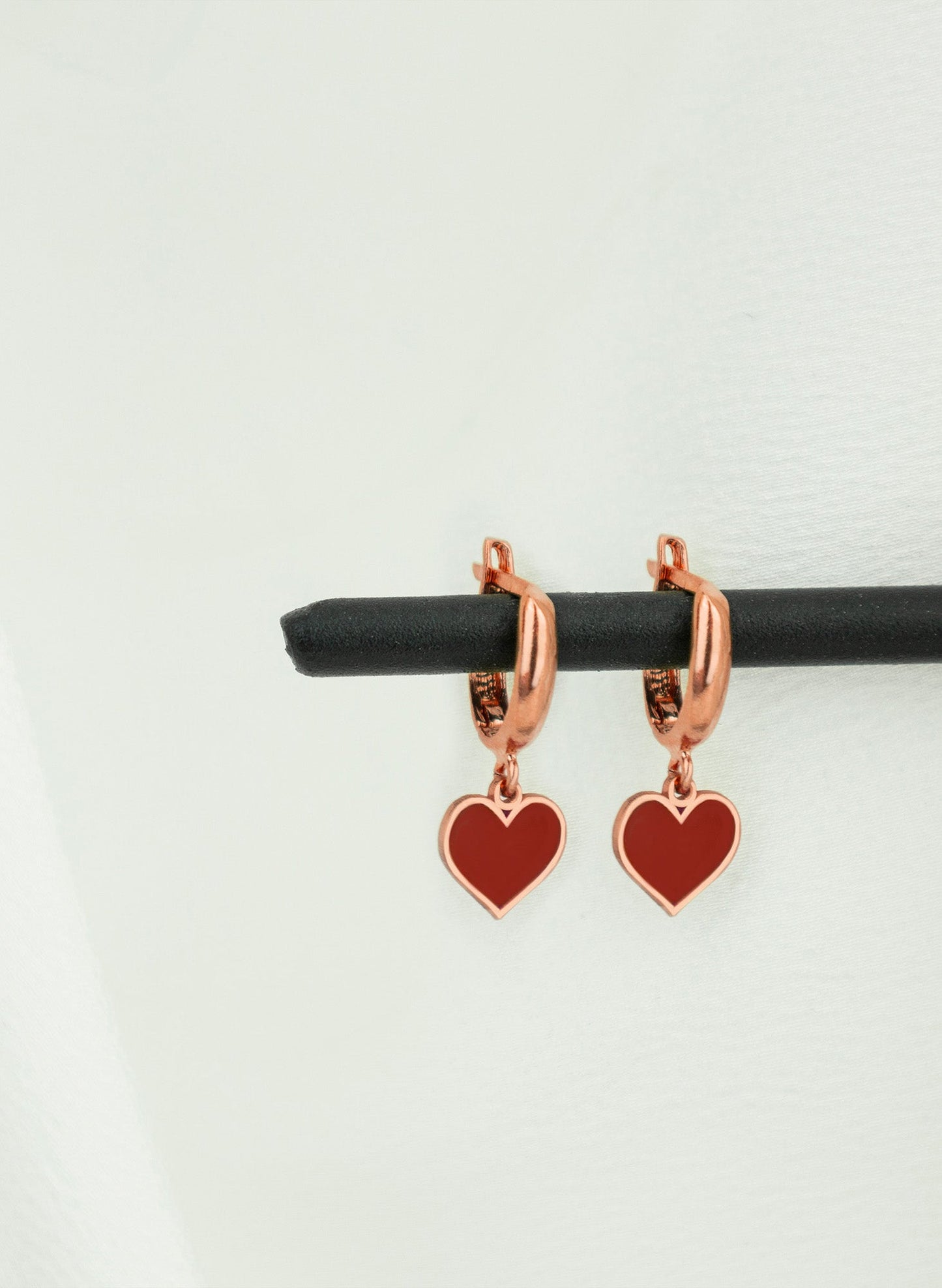 925 Sterling Silver Red Heart Hoop Earrings