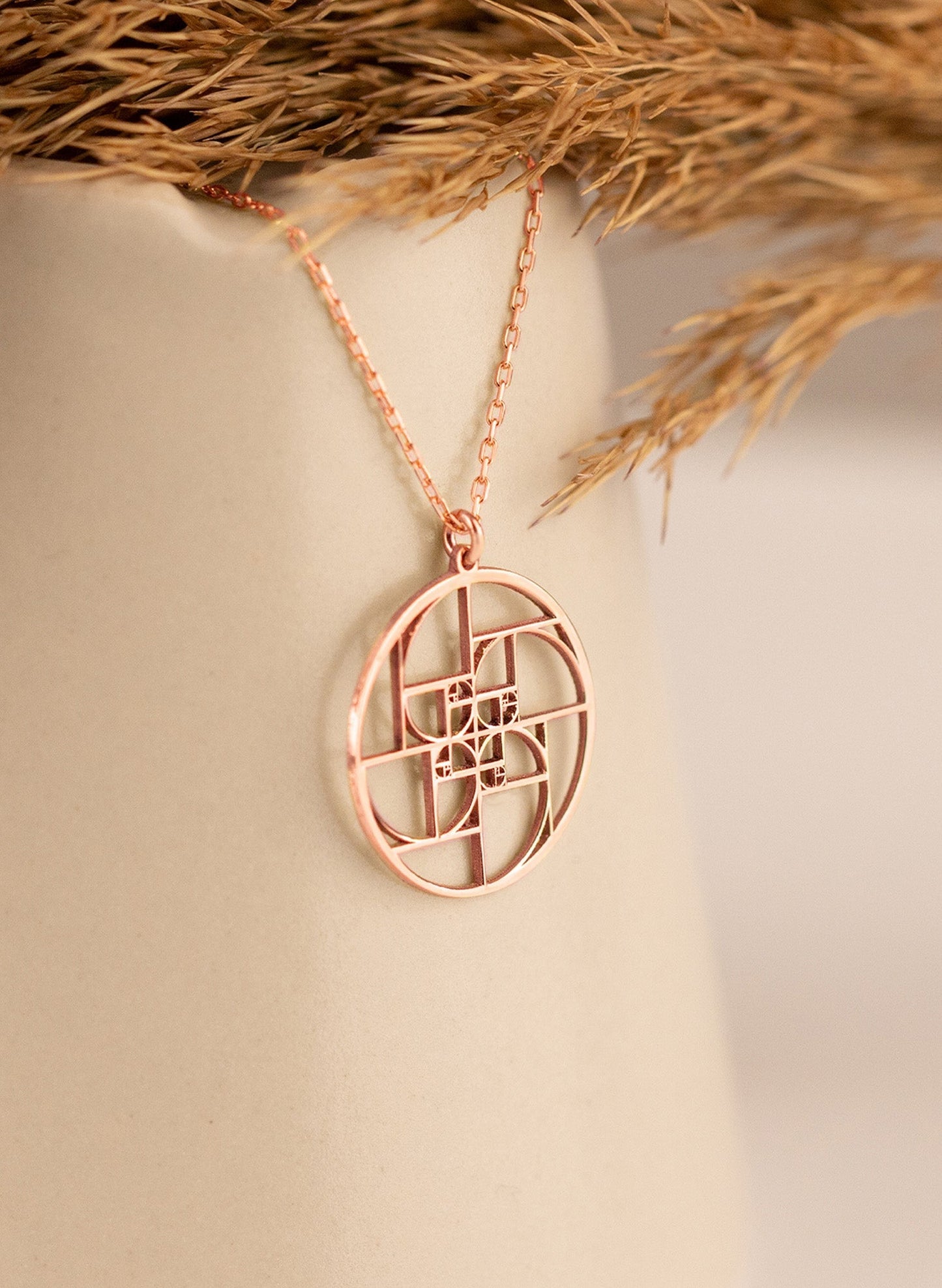 14K Solid Gold Fibonacci Golden Ratio Necklace