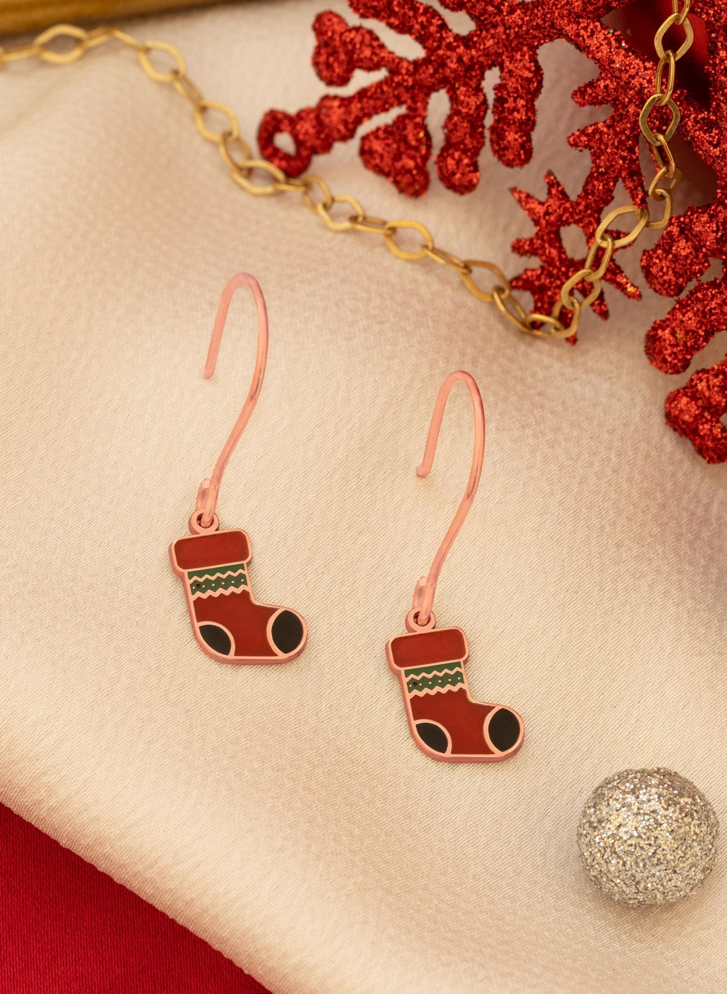 925 Sterling Silver Christmas Sock Earrings