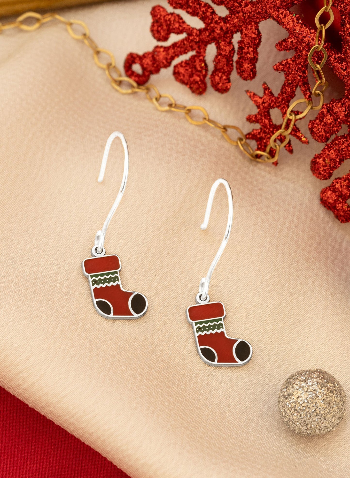 925 Sterling Silver Christmas Sock Earrings