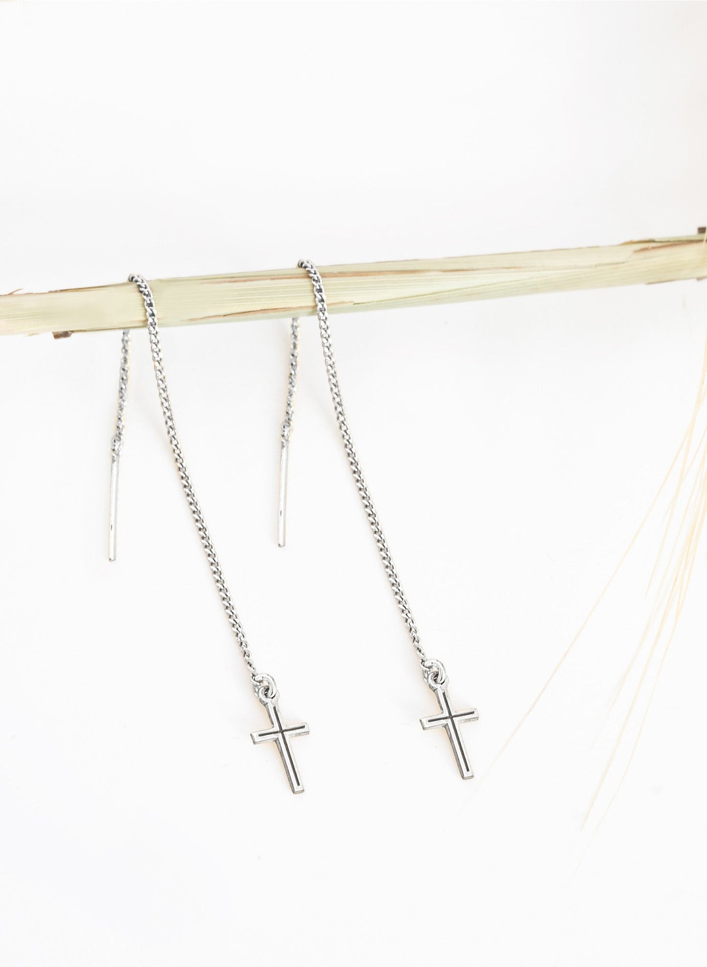 925 Sterling Silver Threader Cross Earrings