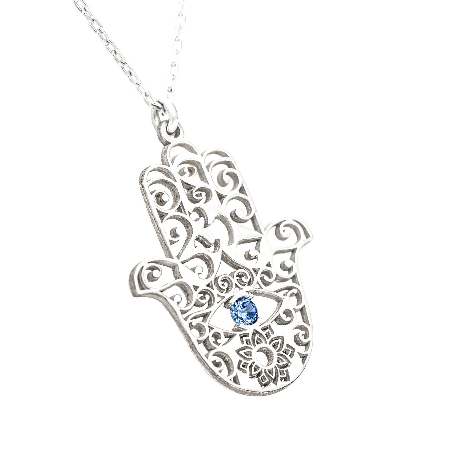 14K Solid Gold Fatima's Hand Necklace with Birthstone