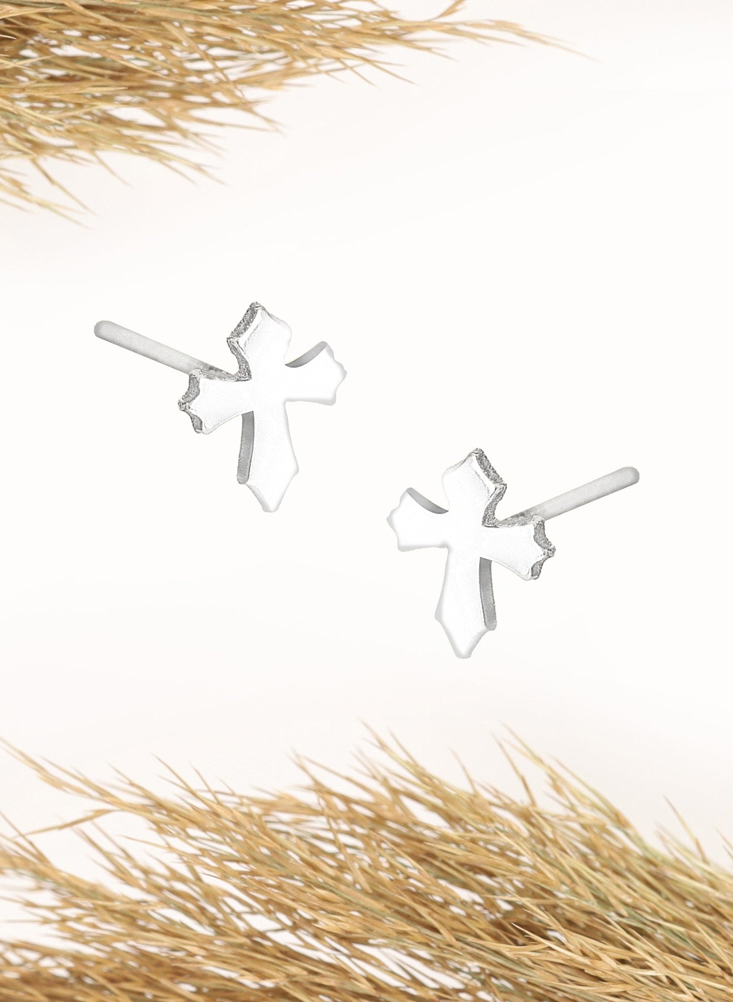 925 Sterling Silver Tiny Cross Earrings