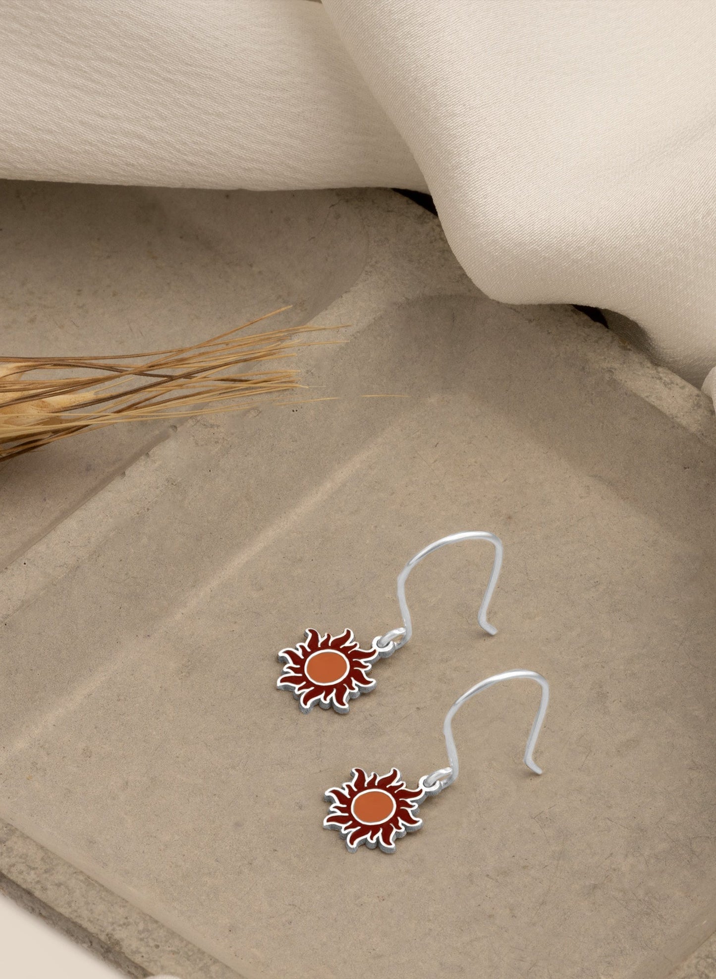 925 Sterling Silver Red Sun Earrings