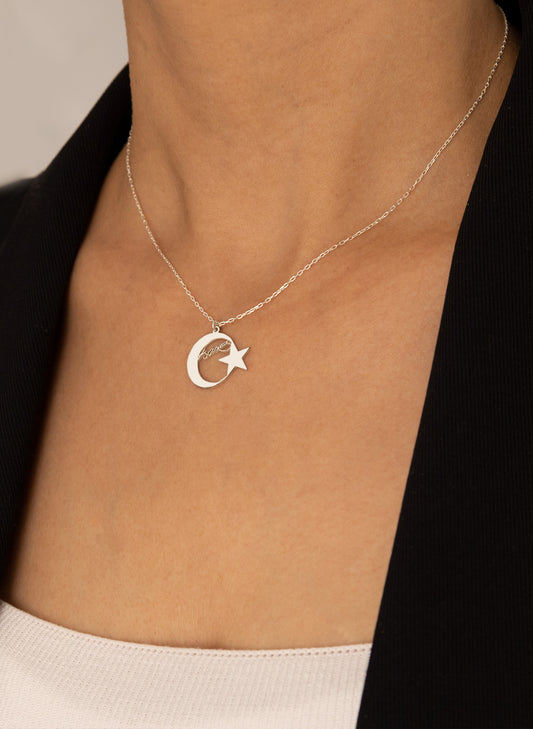 925 Ayar Gümüş Atatürk İmzalı Ayyıldız Kolye