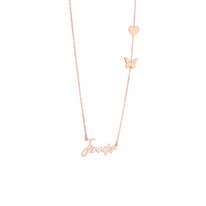 925 Sterling Silver Personalized Name Necklace with Heart and Butterfly