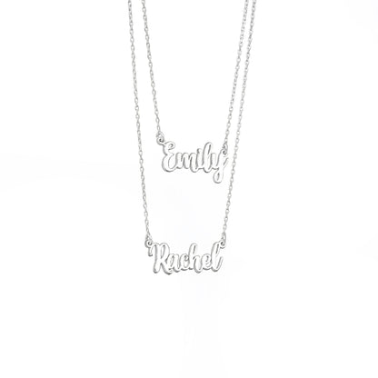 925 Sterling Silver Personalized Double Name Double Chain Necklace