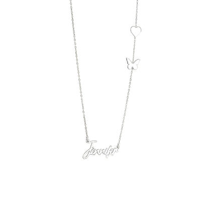 925 Sterling Silver Personalized Name Necklace with Heart and Butterfly