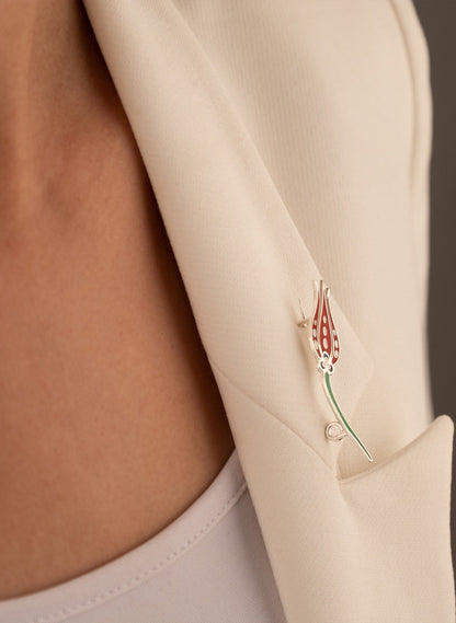 925 Sterling Silver Enamel Tulip Brooch