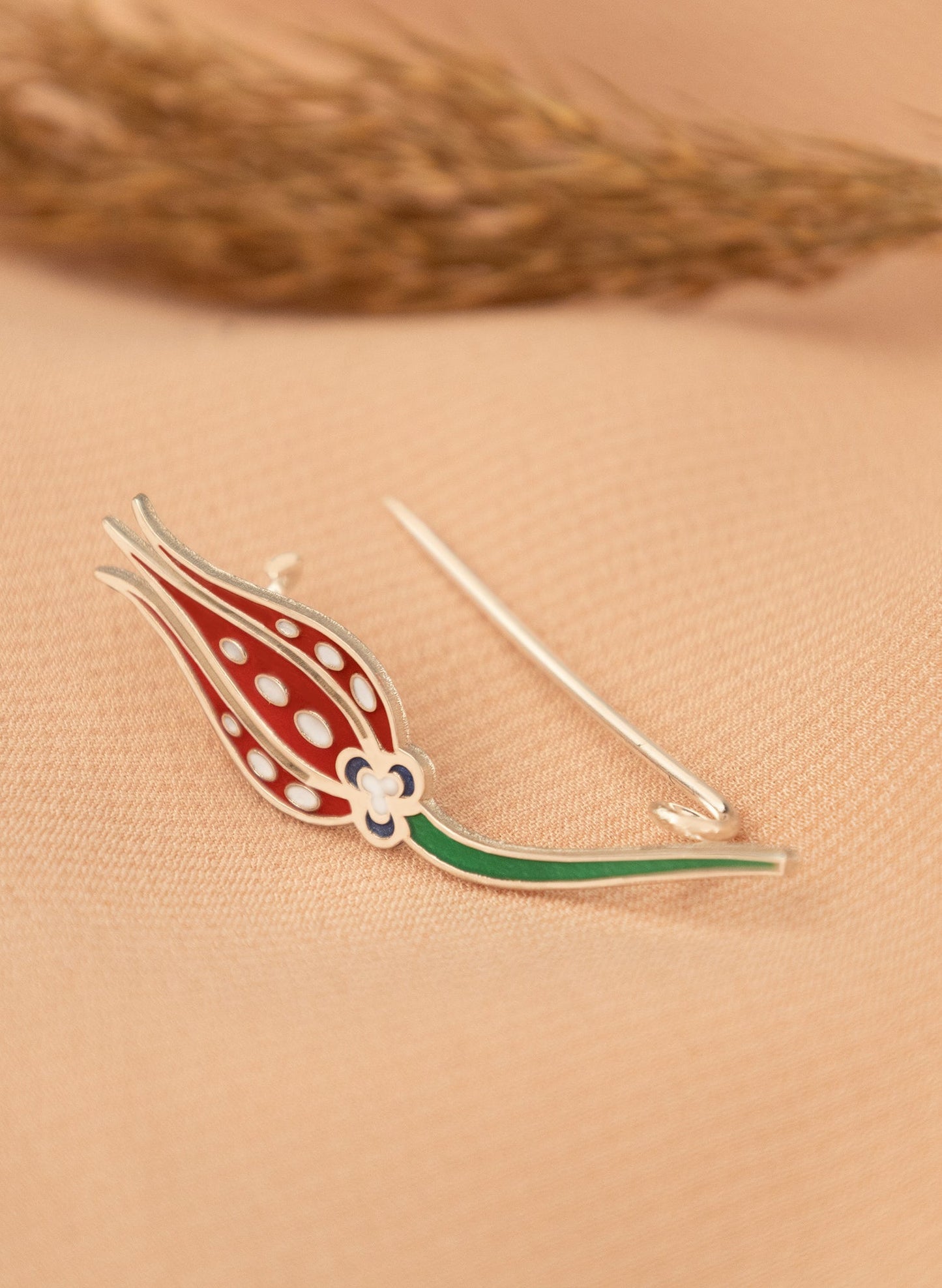 925 Sterling Silver Enamel Tulip Brooch