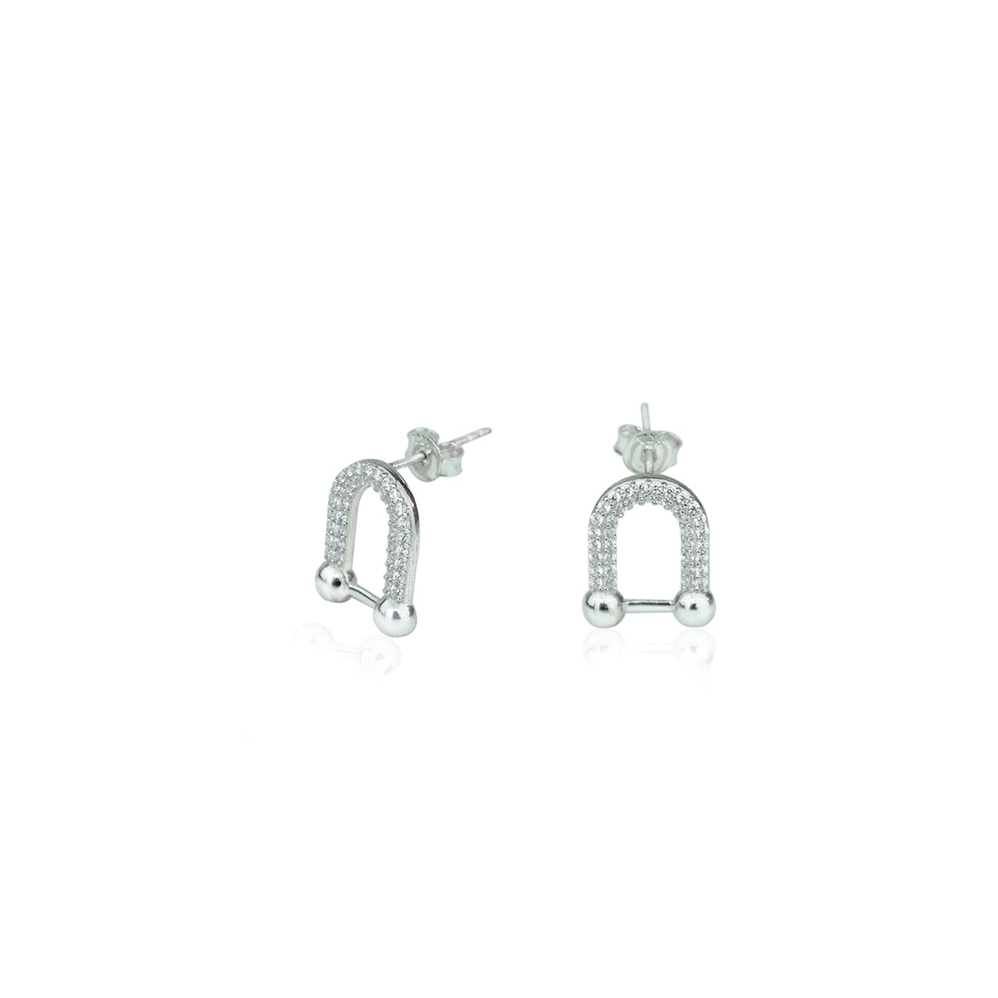925 Sterling Silver Diamond Horseshoe Stud Earrings