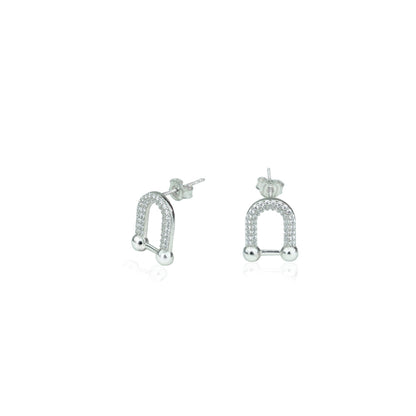925 Sterling Silver Diamond Horseshoe Stud Earrings