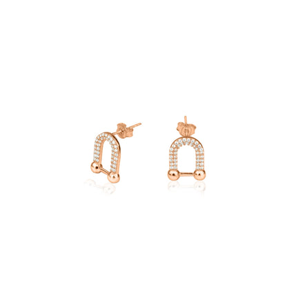 925 Sterling Silver Diamond Horseshoe Stud Earrings