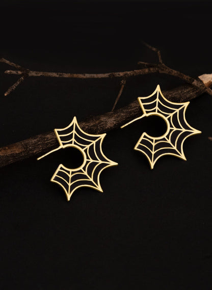 925 Sterling Silver Enamel Spider Web Earrings - Halloween Jewelry
