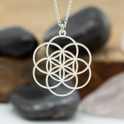 14K Solid Gold 6 Petal Flower of Life Lotus Necklace