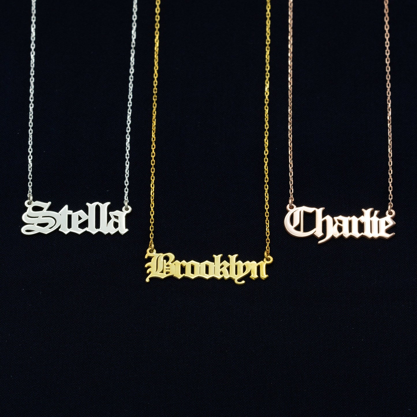 925 Sterling Silver Personalized Old English Font Name Necklace