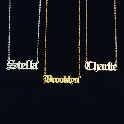 925 Sterling Silver Personalized Old English Font Name Necklace