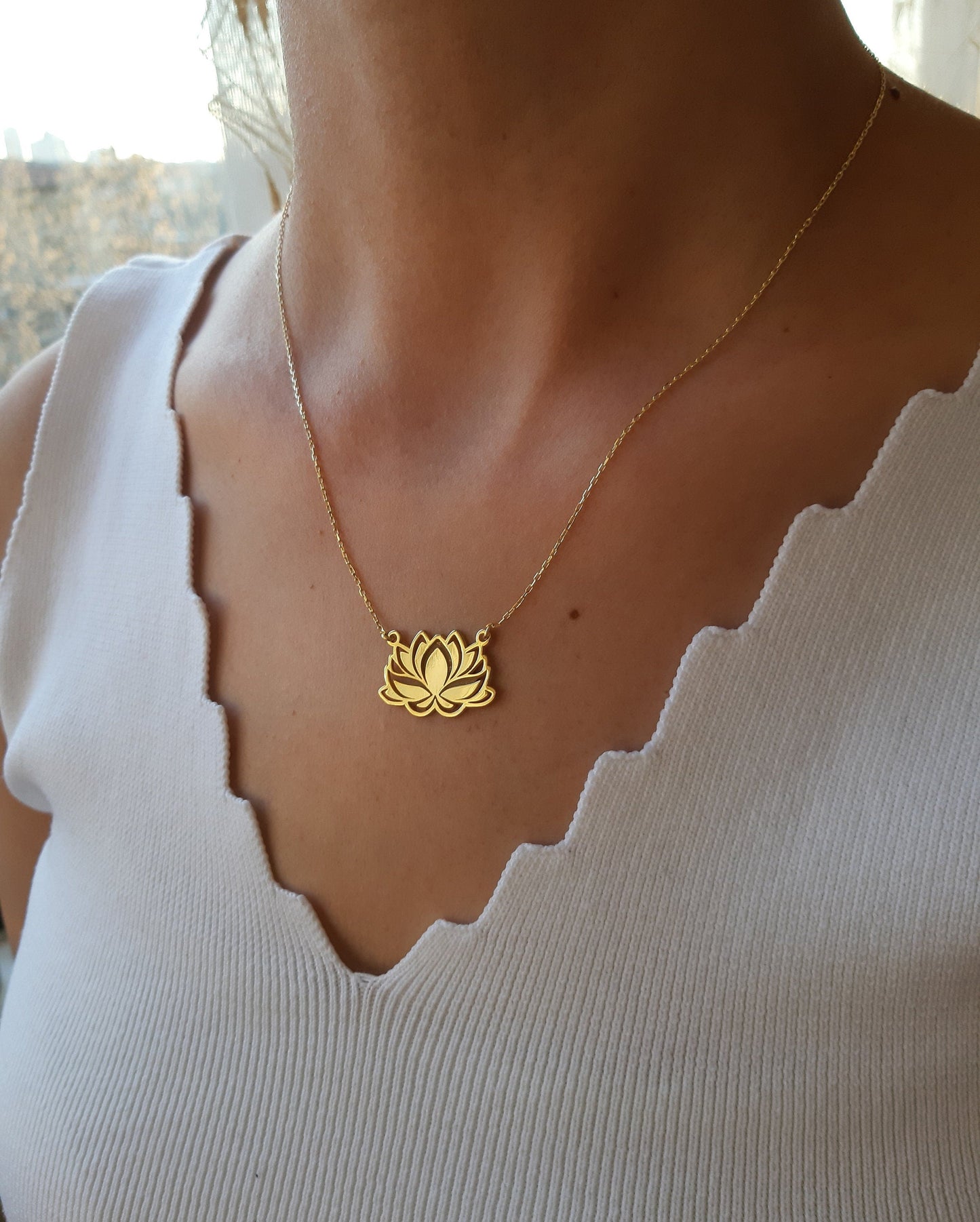 925 Sterling Silver Gold Lotus Flower Necklace