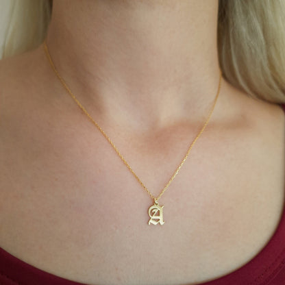 925 Sterling Silver Old English Initial Necklace