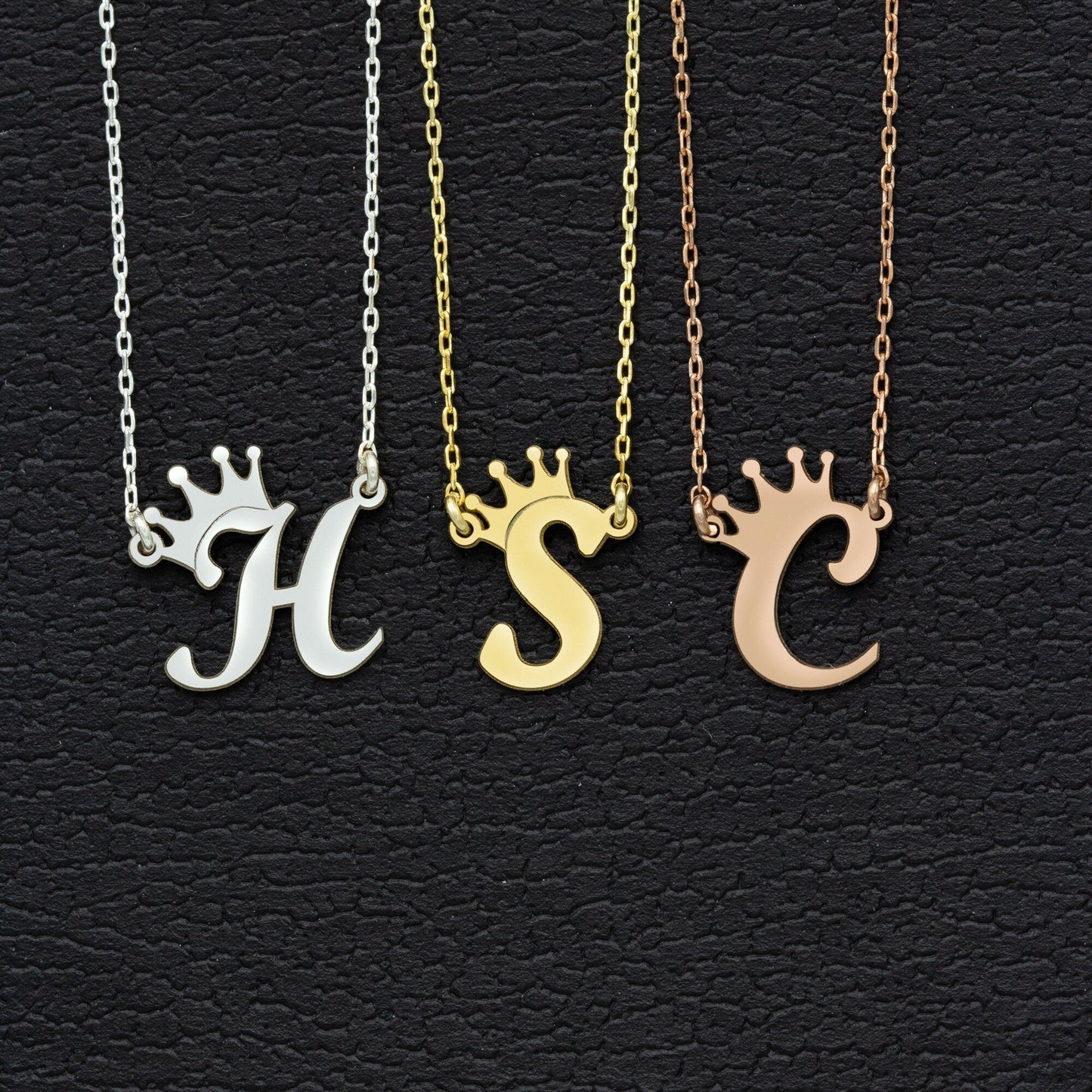 925 Sterling Silver Personalized Initial with Crown Necklace